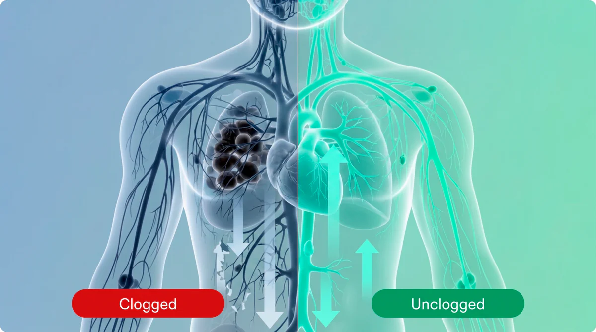 Comparison of clogged versus unclogged lymphatic system